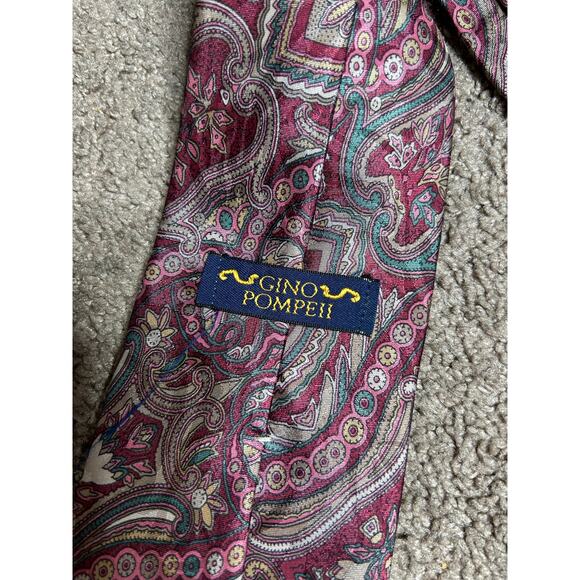 Vintage Gino Pompeii Men’s Red Green Tan Paisley Neck Tie 57” long - Picture 3 of 3